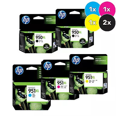HP 950XL Black (2) & HP 951XL Colours (3) Genuine 5-Ink Value Pack.
