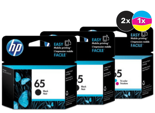 HP 65 GENUINE TRIPLE COMBO 2-BLACKS & 1-COLOUR.