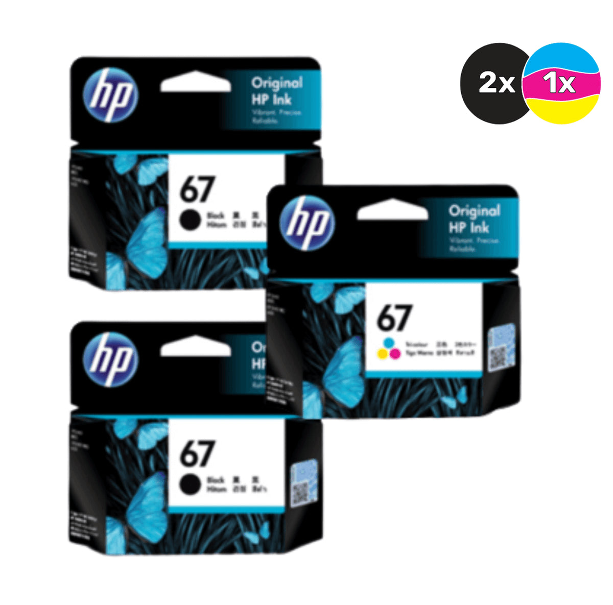67 Colur In HP 67 GENUINE 3-INK VALUE PACK 2 BLACKS 1 COLOUR. | Ink Warehouse