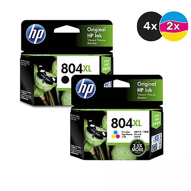 SIX HP 804XL Black & Colour Genuine High Yield 6-Ink Value Pack (4 Blacks & 2 Colours).