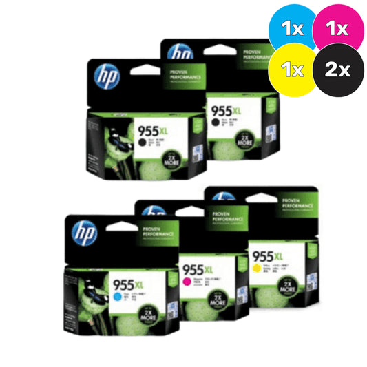 HP 955XL Genuine 5-Ink High Capacity Cartridge with Extra Black.