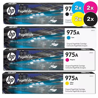 Two HP 975A Genuine PageWide 4-Ink Value Pack (8-Ink Cartridges).