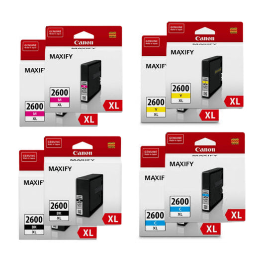 Two Canon PGI-2600XL Genuine High Capacity 4-Ink Value Pack (8 Cartridges).