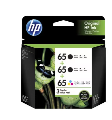HP 65 TRIPLE GENUINE COMBO 2-BLACKS 1-COLOUR.