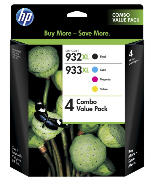 HP 932XL/933XL GENUINE VALUE PACK WITH ORIGINAL HIGH CAPACITY 4 INKS. DAMAGE BOX SALE.