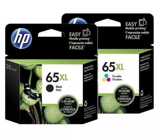 HP 65XL GENUINE BLACK AND COLOUR ORIGINAL HIGH CAPACITY COMBO PACK.