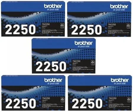Five Brother TN-2250 Black Genuine 5-Toner Value Pack.