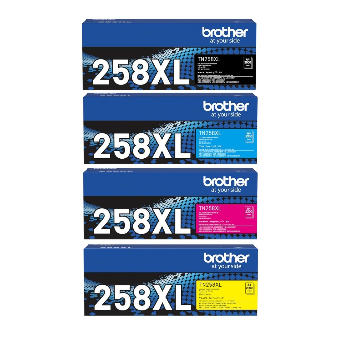 BROTHER TN-258XL GENUINE 4-TONER HIGH YIELD VALUE PACK.