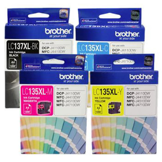 Brother LC-137XL Black & LC-135XL Colour Genuine 4-Ink Value Pack.