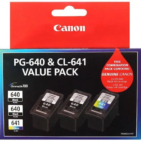 Canon PG-640 & CL-641 Genuine TRIPLE (2 Blacks-1 Colour) Pack.