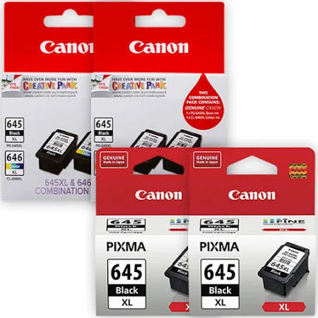 6-Pack Canon PG-645XL (4-Blacks) & CL-646XL (2-Colours) Genuine high capacity inks.