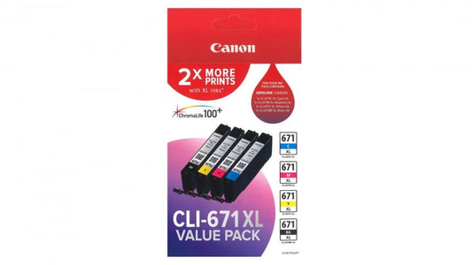 CANON CLI-671XL GENUINE 4-INK HIGH CAPACITY ORIGINAL VALUE PACK. FREE DELIVERY.