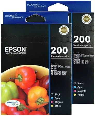 Two Epson 200 Genuine 4-Ink Original Value Packs