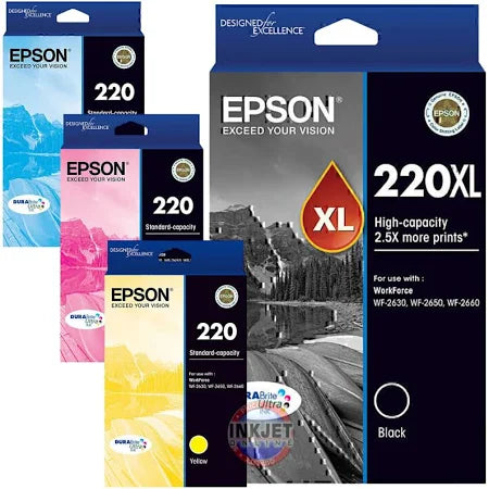 Epson 220XL Black and 3 Standard Color (Cyan, Magenta,Yellow) Original Value Pack.