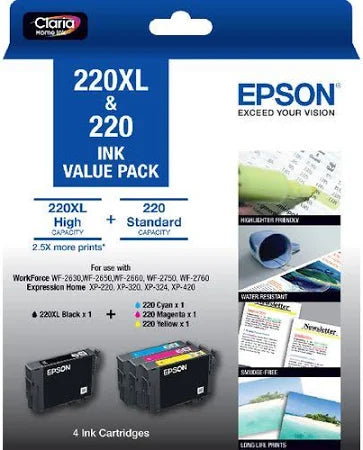 Epson 220 XL Black & 3 Standard Color Value Pack