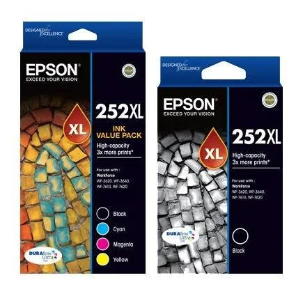 Epson 252XL Genuine High Capacity Original 5-Ink Value Pack Extra Black.