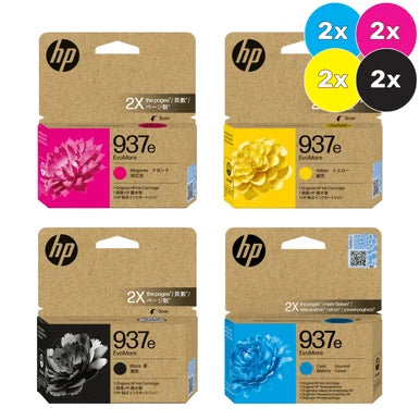 TWO HP 937e (XL) Genuine High Capacity 4-Ink Value Packs (8-Inks).