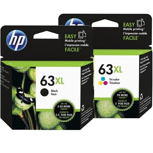 HP63 XL GENUINE BLACK & COLOUR HIGH CAPACITY COMBO.