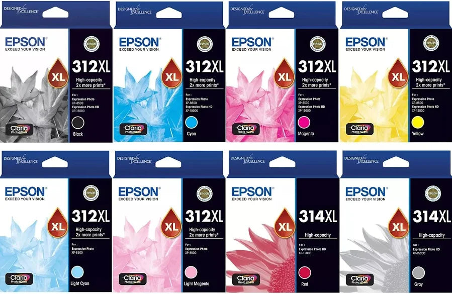 EPSON 312XL & 314XL GENUINE HIGH YIELD 8-INK VALUE PACK. DAMAGE BOX SALE.